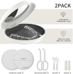 2 Pack Retainer Case with Mirror, Compatible with Invisalign, Orthodontic Aligner Case with Removal Tool and Brush, White