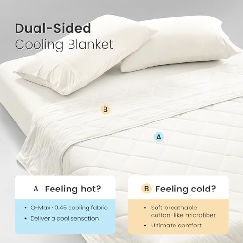 Cozy Bliss Cooling Blanket for Hot Sleepers Queen Size, Q-Max 0.45 Cooling Comfort, Cold Blankets for Night Sweats Sleeping, Ultra-Cool Lightweight Breathable Summer Blanket for Bed Off White