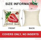 Spring Summer Strawberry Decorative Throw Pillow Covers 20 x 20 Set of 4, Life is Sweet Red Fruit Cushion Case Decor, Sweet Berry Seasonal Home Decoration for Sofa Couch