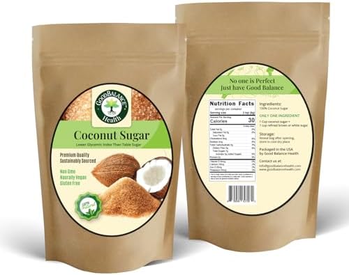 Good Balance Health Organic Coconut Sugar, 32 oz | Unrefined Coconut Palm Sugar, Low Glycemic Natural Sweetener & Sugar Substitute, Non-GMO, Vegan, Gluten Free, Great for Coffee, Baking & Cooking