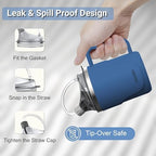 Spill-Proof Cup for Elderly, 13.5oz Stainless Steel Sippy Cup with Straw, Ideal for Seniors and Adults, Great for Water, Milk, and Soup (Blue), Health & Household Supplies