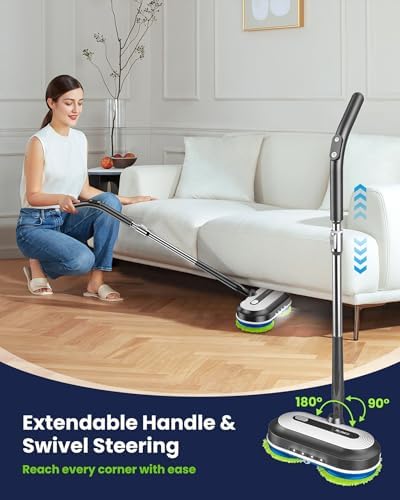 Blonex Cordless Electric Mop, Electric Spin Floor Mop with LED Headlights & Water Sprayer, Long-Lasting Battery, Large 290ml Tank, Self-Propelled Floor Cleaner with Adjustable Tube for All Floors
