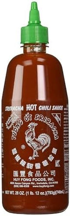 The Original Huy Fong Sriracha, 28 OZ Rooster Sriracha Chili Sauce, Spicy Flavor Hot Sauce W/Chili Pepper, Low Carb Classic Cook Sriracha Chili Paste for Hotdogs Eggs Burgers Soups Tacos, 1-Pack