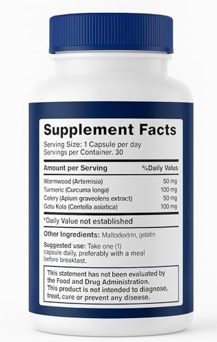 Natural Herbal Supplement, 30 Capsules, 1 Month Supply, Wormwood, Turmeric & Celery Blend, Full-Body Dietary Supplement, All Natural Formula for Digestive & Immune Support