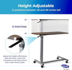 Invacare Bed Table, Height Adjustable Overbed Table, Hospital Bedside Table, Medical Rolling Desk with Wheels, Waterproof Medical and Home Use L-Shaped Steel Base Over Bed Tray Table