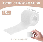 15 Pack 2 Inch x 5 Yards White Self Adhesive Bandage Breathable Cohesive Bandage Wrap Rolls Elastic Self-Adherent Tape for Stretch Athletic, Sports, Wrist, Ankle
