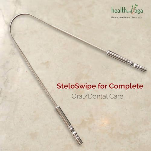HealthAndYoga™ Tongue Cleaner Scraper with Storage Bag - Hygienic, Surgical Grade, Non-Synthetic Grip – Sterilizable Tongue Brush Cleaner (Surgical Steel - 2 Pack)