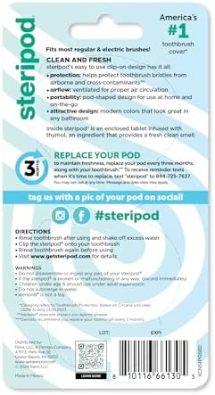 Steripod Clip-On Toothbrush Protector, Keeps Fresh and Clean, Fits Most Manual and Electric Toothbrushes, Pink and Blue, 2 Count (Pack of 1)