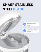 4-in-1 Pill Cutter with Crusher, Storage & Cups - Precise Cutting for 0.85in Pills, Stainless Steel Blade, Ergonomic Design (White)