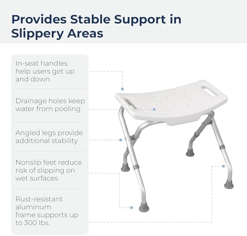 Drive Medical 12486 Folding Shower Chair, Bath Bench with Drainage Holes and In-Seat Handles, Supports Users Up To 300 Pounds, White