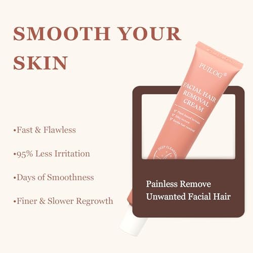 Facial Hair Removal Cream for Women Sensitive Skin - Painless Depilatory Cream for Face Upper Lip Chin & Cheeks with Spatula, 5-Minute At-Home Hair Remover for Pubic, 1.68 Fl Oz