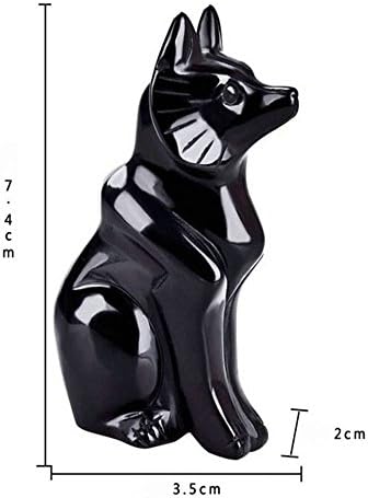 AITELEI Natural Hand Carved Obsidian Rose Quartz Fox Statue Charm Good Luck Grouding Stone Protection for Home Decora