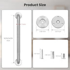 16 Inch Brushed Silver Stainless Steel Grab Bar with Knurled Grip, Sturdy & Stable Handicap Grab Bars,Space-Saving Wall Mounted Shower Grab Bars,Safety Hand Rail Support to 500 lbs,ADA Compliant