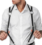 Mens Black Leather Armors Suspenders Shoulder Strap Body Chest Harness Chain Belt Adjustable Gay Punk Clubwear Costume