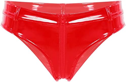 Women's Shiny Latex Wet Look Booty Shorts High Waisted Zipper Crotch Cheeky Hot Pants