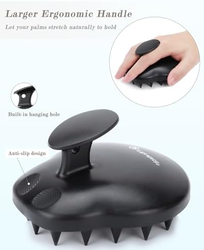 FREATECH 100% Silicone Hair Scalp Massager Shampoo Brush for Scalp Care and Hair Growth, Waterproof Shower Hair Scrubber Scalp Exfoliator for Dandruff and Buildup, Sturdy and Hygienic, Black