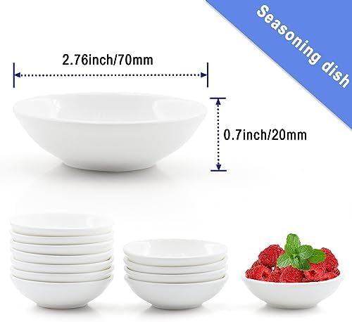 12 Pack 1.2 Oz White Soy Sauce Dish Ceramic Dip Bowl Set, Mini Dip Sauce Bowl Set, Ceramic Mini Soy Sauce Plate, Porcelain Side Dish for Ketchup Sauce Plate, Soybean, BBQ, Party