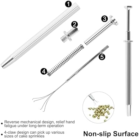 Silver Sprinkles with 4-Claw Pick up Tool,Pearl Sugar Mix Size 6.5oz Contains Metallic Rod & Star Sprinkles for Cake Decorations Baking Cupcake Toppers Cookie Decorating