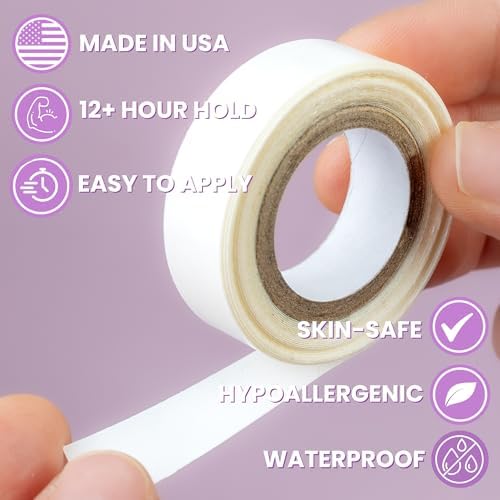 Big Kizzy Extra Strong Body and Clothing Tape Roll, Clear Hypoallergenic Double Sided Fashion Tape for Women - for Clothes, Dresses, Skin, Fabric, or Hems (1/2" x 3 yds)