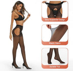 Yilanmy Suspender Tights for Women Garter Belt Tights High Waist Control Top Pantyhose Sheer Thigh High Stockings