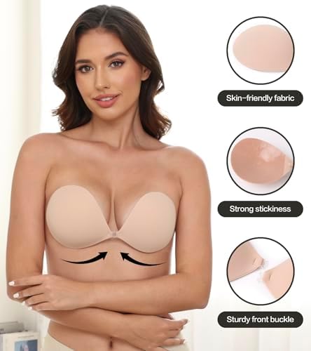MITALOO Adhesive Bra Invisible Sticky Strapless Push up Backless Reusable Silicone Covering Nipple Bras