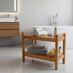 Asta Select Solid Teak 26" Shower Bench with Arms, Portable Teak Wood Spa/Shower/Outdoor Bench with Storage Shelf, Accent Side Table, Fully Assembled, ST-62A