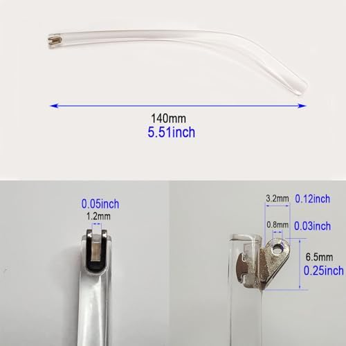 1 Pair Glasses Legs Replacement Temples Glasses Metal Frame Arms Legs Replacements Screws and Screwdriver Double Flat Teeth (Transparent)