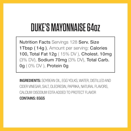 Duke’s Real Mayonnaise Jar – Original Smooth & Creamy Taste, 64 Ounce (Pack of 1)