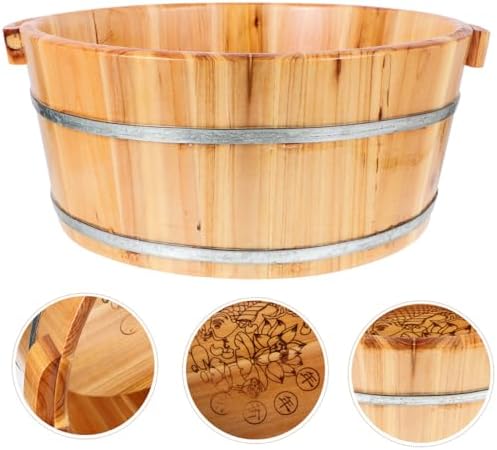 Wooden Foot Bath Basin - Thickened Spa Pedicure Soaking Bucket for Feet Washing, Home Use, Herbal Soaks (Light Brown, 13.76x11.79x6.29 inches) - Portable Foot Wash Bucket