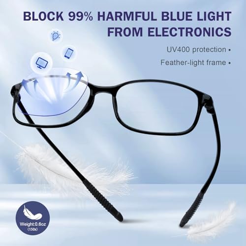 AQWANO Blue Light Blocking Reading Glasses Women Men, Lightweight Flexible TR90 Computer Readers Unbreakable Cheaters Glasses