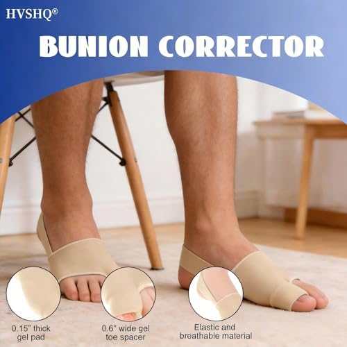 2PCS Bunion Corrector for Women & Men, Comfortable Big Toe Straightener with Pads & Splint, Hallux Valgus Pain Relief for Day & Night Support with Anti-slip Strap(Beige,1 Pair)