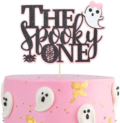 Black Glitter The Spooky One Cake Topper - The Spooky One Birthday Decorations,Halloween 1st Birthday Cake Topper,Halloween Birthday 1st Birthday Girl,Ghost Cake Topper
