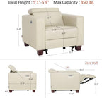 MCombo Zero Wall Recliner Chair, Wall Hugger Power Recliner Chair with Adjustable Headrest, High Wood Leg, USB & Type C Dual Charge Ports, for Living Room, Small Spaces, HL128 (Faux Leather, Beige)
