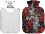 Newspapers Red Roses Art Retro hot Waterbottle with Soft Cover, 1L Water Bottle Bag for Neck Shoulder Warmer