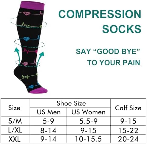 Double Couple 3 Pairs Compression Socks for Women Men 20-30mmhg Knee High Stocking for Sports Running Travel Nurses