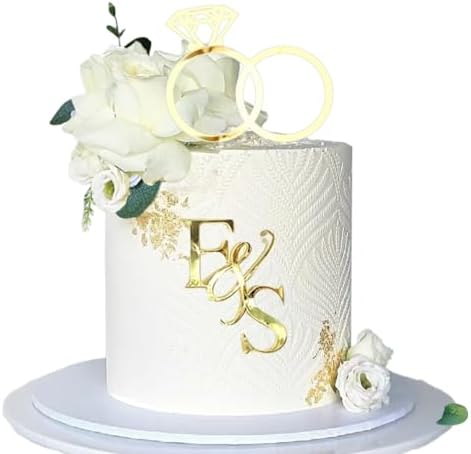 Wedding Cake Topper Diamond Ring Cake Topper with 26 Letter Personalize Bride and Groom Initial Sign