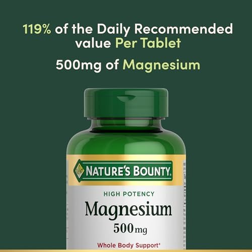 Nature's Bounty Magnesium 500 mg Tablets, High Potency Magnesium Supplement for Bone & Muscle Health, Whole Body Support, 200 Count (Pack of 1)