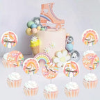 Cheereveal Roll Skating Birthday Decorations - 36 Pack Groovy Theme Let’s Roll Cupcake Toppers, Table Dessert Cupcake Picks, Happy Birthday Party Supplies for Girls