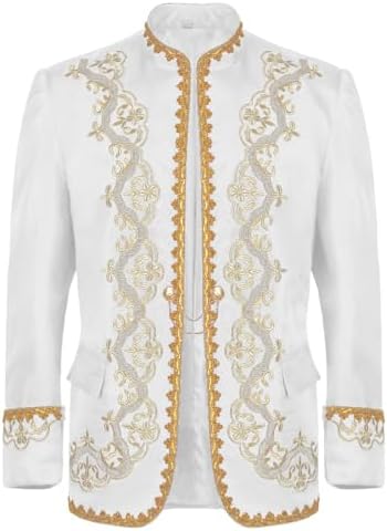 Mens Medieval Jacket Renaissance Costume Gold Embroidered Steampunk Blazers Halloween Gothic Vintage Uniform