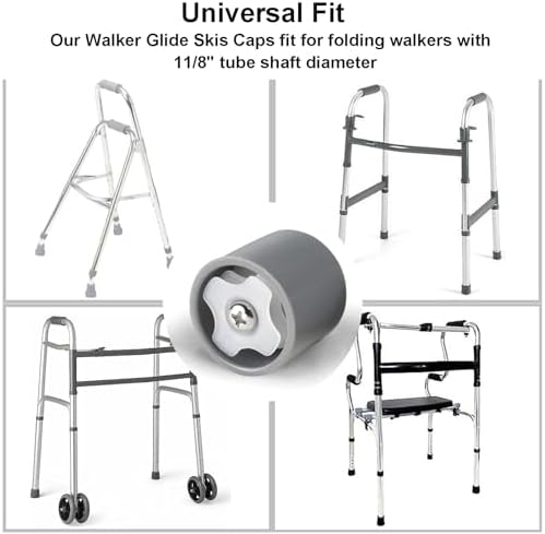 Walker Glide Caps - Walker Skis Feet Rubber Tips Replacement for Carpet Floor Sidewalk, Elderly Mobility Aid Accessories, 1-1/8 Inch, 6 Pcs