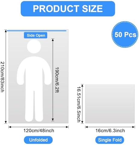 50 Pcs Sauna Bag Plastic Sheeting for Body Wrap, Disposable Sauna Bag 48 x 83 Inch Applied Inside a Far Infrared Sauna Bag Disposable Body Wraps Thicken Sauna Blanket Liners (Side Opening)