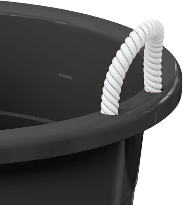 17-Gallon Heavy-Duty Plastic Storage Tub Featuring Rope Comfort-Grip Handles, Multi-Purpose Utility Bucket (Black)