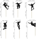 24 PCS Skateboard Cupcake Toppers Black Glitter Skateboarding Cupcake Picks Sport Skating Theme Bachelorette Birthday Party Cake Decorations Supplies