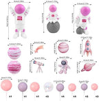 27 PCS Pink Space Cake Toppers Astronaut Figurines Outer Space Astronaut Planet and Rocket DIY Cake Topper for Birthday Party Baby Shower Supplies