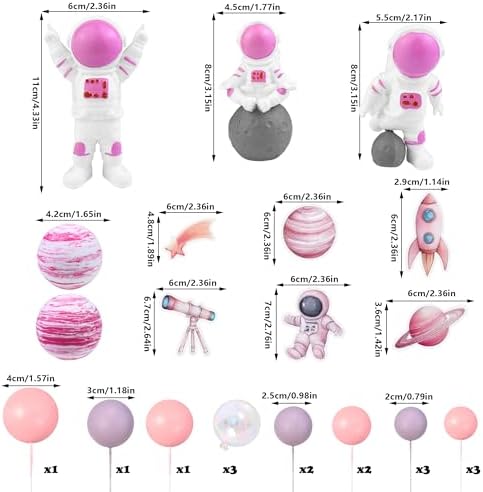 27 PCS Pink Space Cake Toppers Astronaut Figurines Outer Space Astronaut Planet and Rocket DIY Cake Topper for Birthday Party Baby Shower Supplies