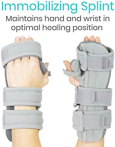 Vive Resting Hand Splint (Left) (w/ Rehab Video App) - Night Immobilizer Wrist Finger Brace - Thumb Stabilizer Wrap - for Arthritis, Tendonitis, Carpal Tunnel Pain - Functional Support for Sprains Fractures (Medium)