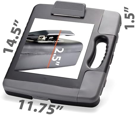 Officemate Portable Clipboard Storage Plastic Case for A4 Sizes, Charcoal (83301),11-3/4"w x 1-1/2"d x 14-1/2"h