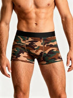 Men's Camouflage Print Long Boxer Briefs,Casual Men's Shorts,Quick-Drying Sports Underwear,Orange,XL