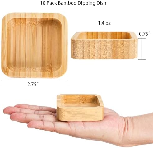 Jucoan 10 Pack Bamboo Soy Sauce Dipping Bowls,1.4 oz Square Small Dip Bowl Sauce Plate for Condiments, Appetizers, Side Dishes, Sushi Ketchup, Charcuterie Board, Unbreakable, Stackable, Lightweight