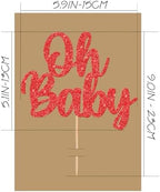 Oh Baby Cake Topper - Glitter Red Baby Shower Cake Decorations, Gender Reveal Cake Smash Decor, New Baby Cake Top Photo Booth Props (Red)